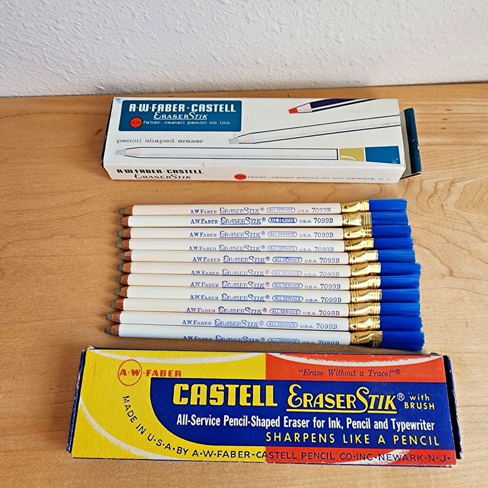 Vintage A.W. Faber-Castell EraserStik 7099B Lot of 11, w/ Two Original Boxes